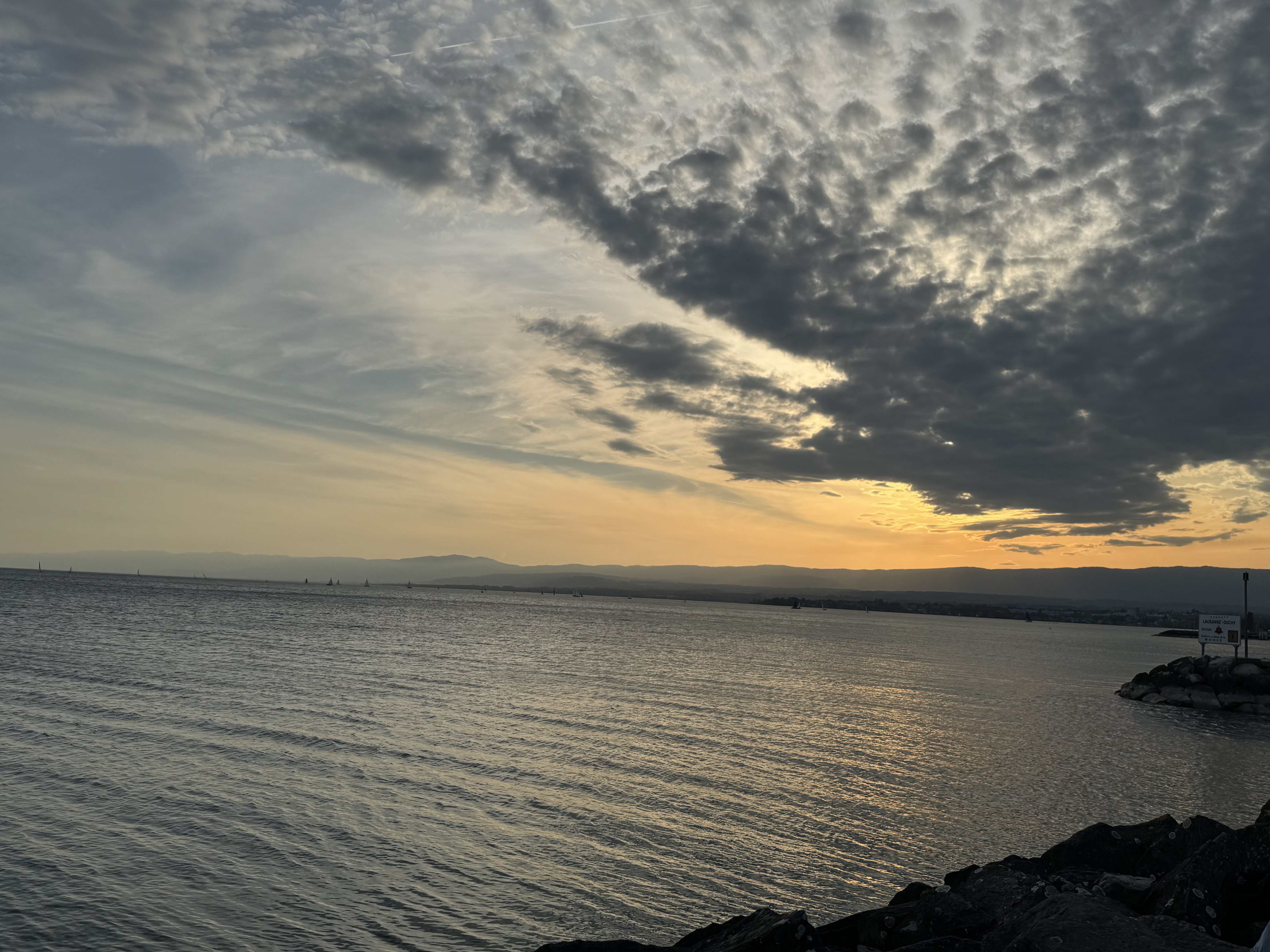 Lake Geneva view from Lausanne with mountains